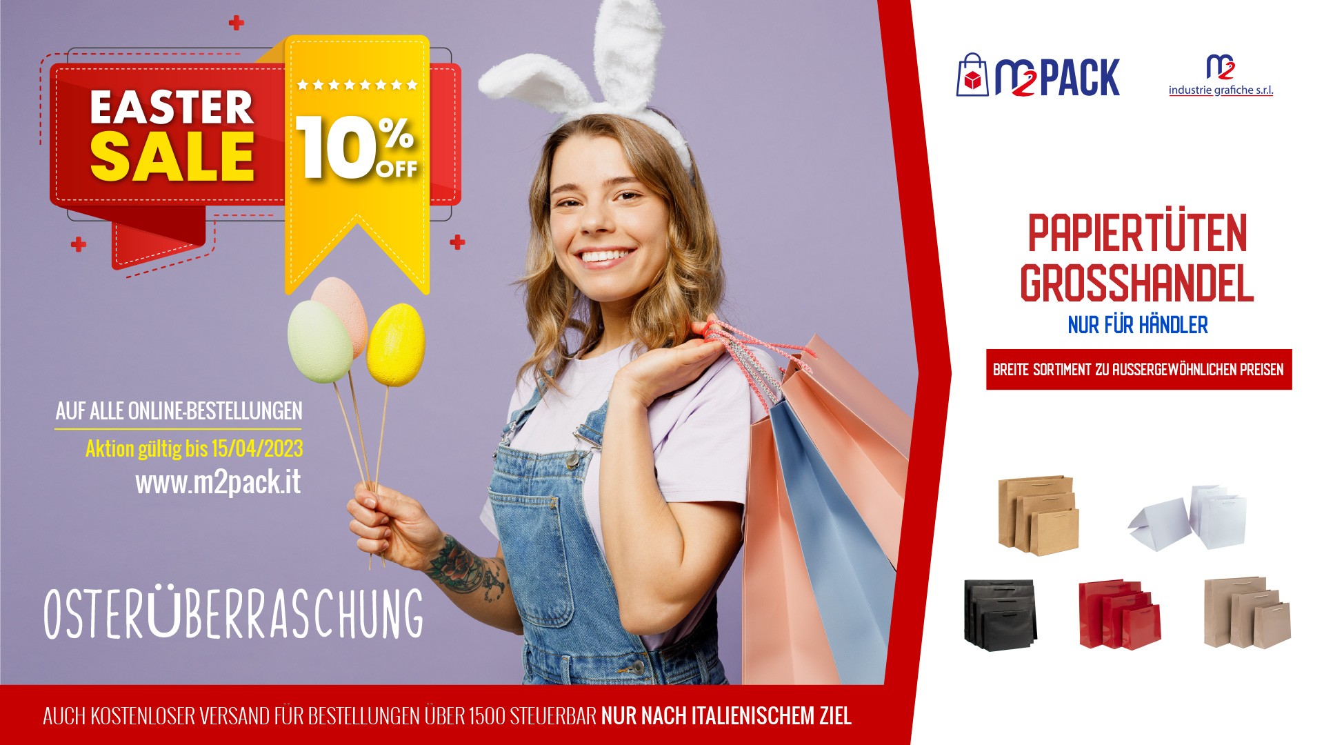 OSTERÜBERRASCHUNG: 10 % RABATT AUF ALLE LUXUS-PAPIERTÜTEN IM GROSSHANDEL!